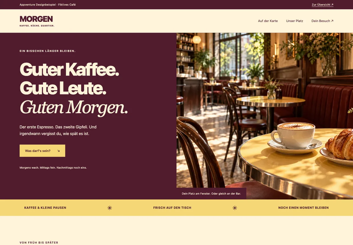 MORGEN Café: kräftige Farben, Kaffee-Bildwelt und eigenständige Typografie